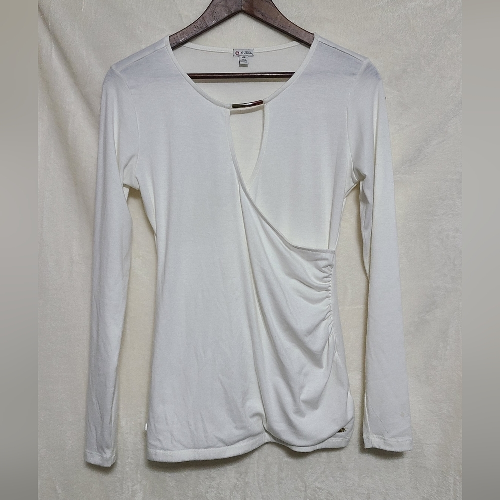 Guess Cream Wrap Style Top With Metal Embellishment Size M